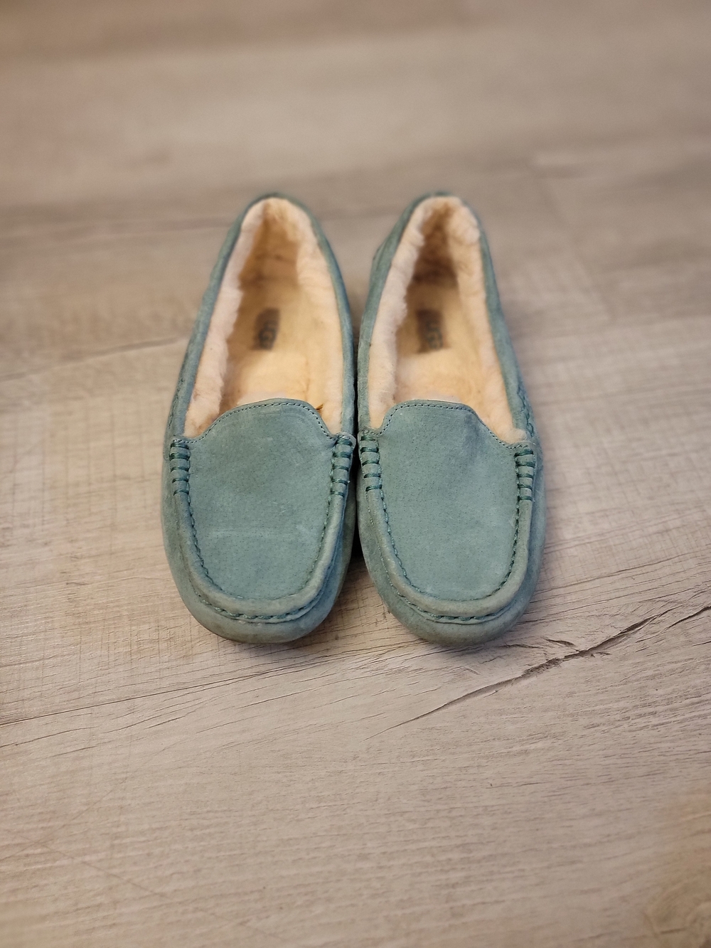 UGG Teal Suede Moccasin Slippers